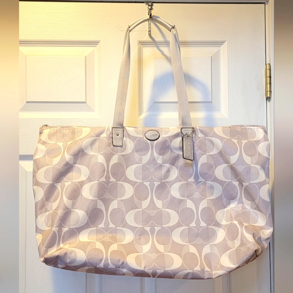 Coach Gray & White Tote Bag